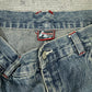 HS vintage "SURVIVAL" Baggy Fit Jorts Jeans Shorts Denim Pants Streetwear Y2K embroidery W28 S