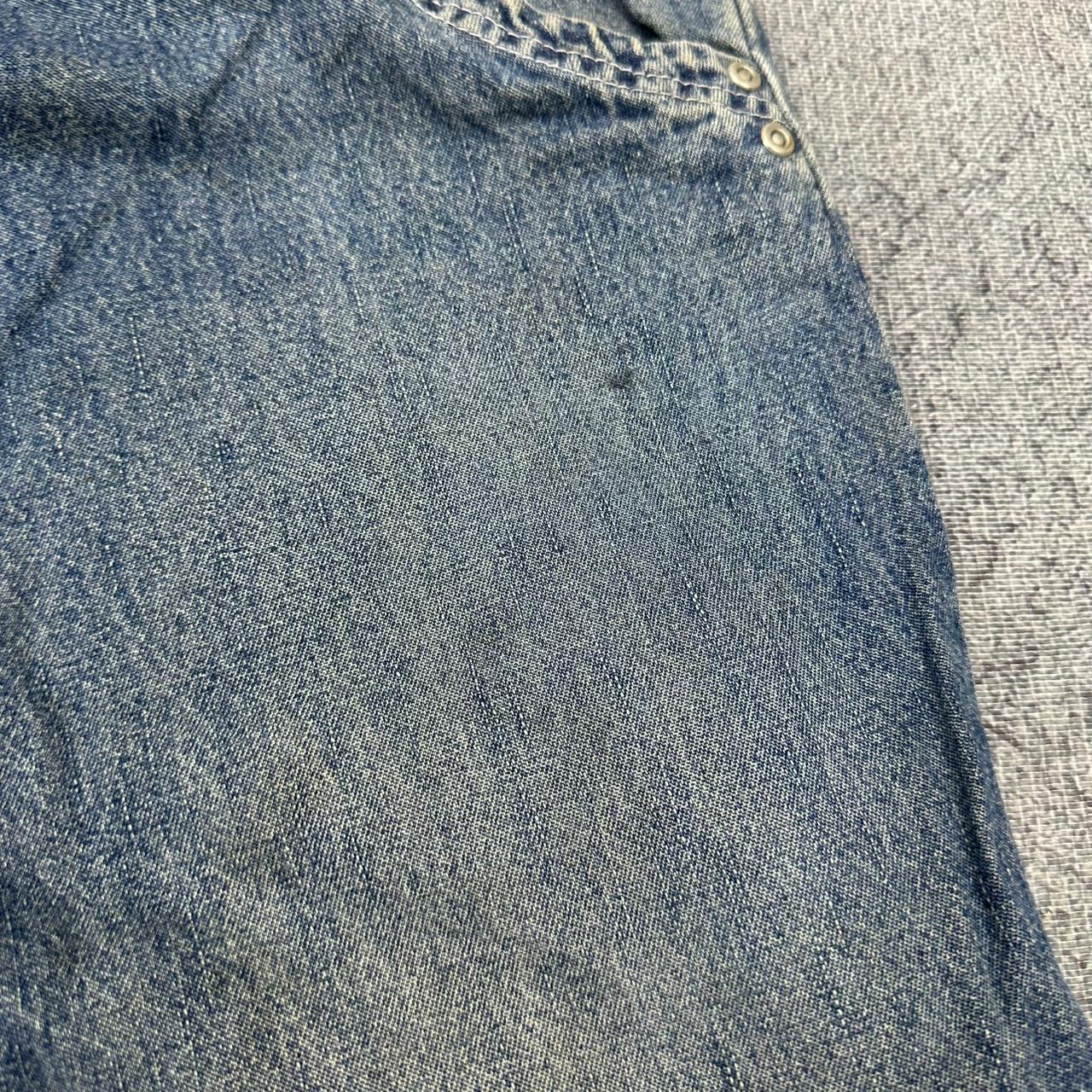 HS vintage "SURVIVAL" Baggy Fit Jorts Jeans Shorts Denim Pants Streetwear Y2K embroidery W28 S