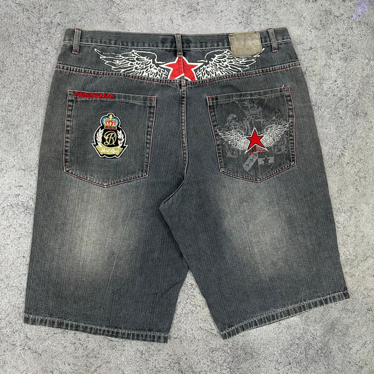 Red Ape vintage Jorts Baggy Denim Pants kurze Hose Y2K Hip Hop W42 XXL
