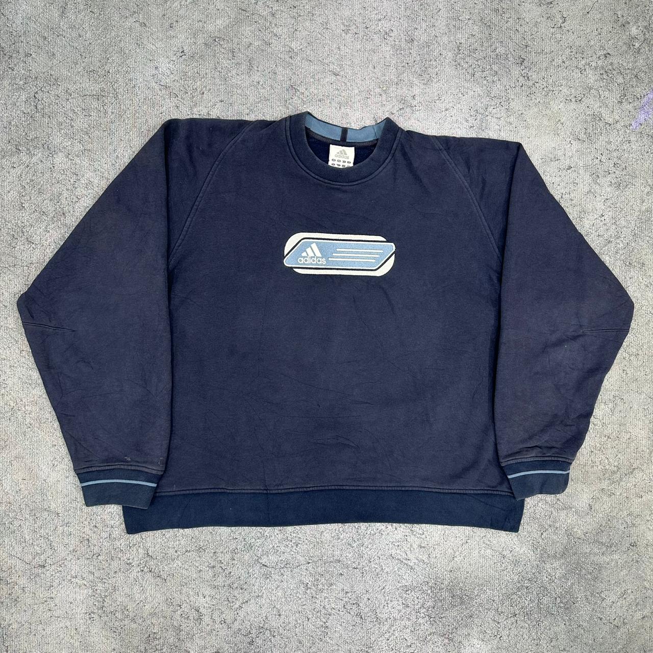 Adidas vintage big Logo embroidery Sweatshirt Sweater Crewneck blau XL