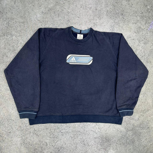 Adidas vintage big Logo embroidery Sweatshirt Sweater Crewneck blau XL