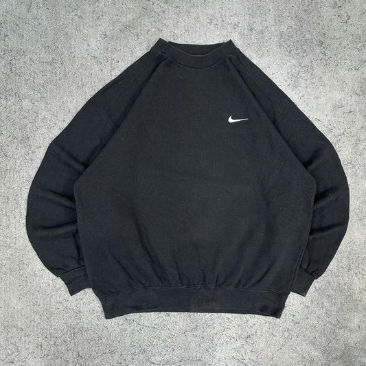 Nike vintage small Swoosh embroidery Sweatshirt Crewneck Sweater oversized schwarz L