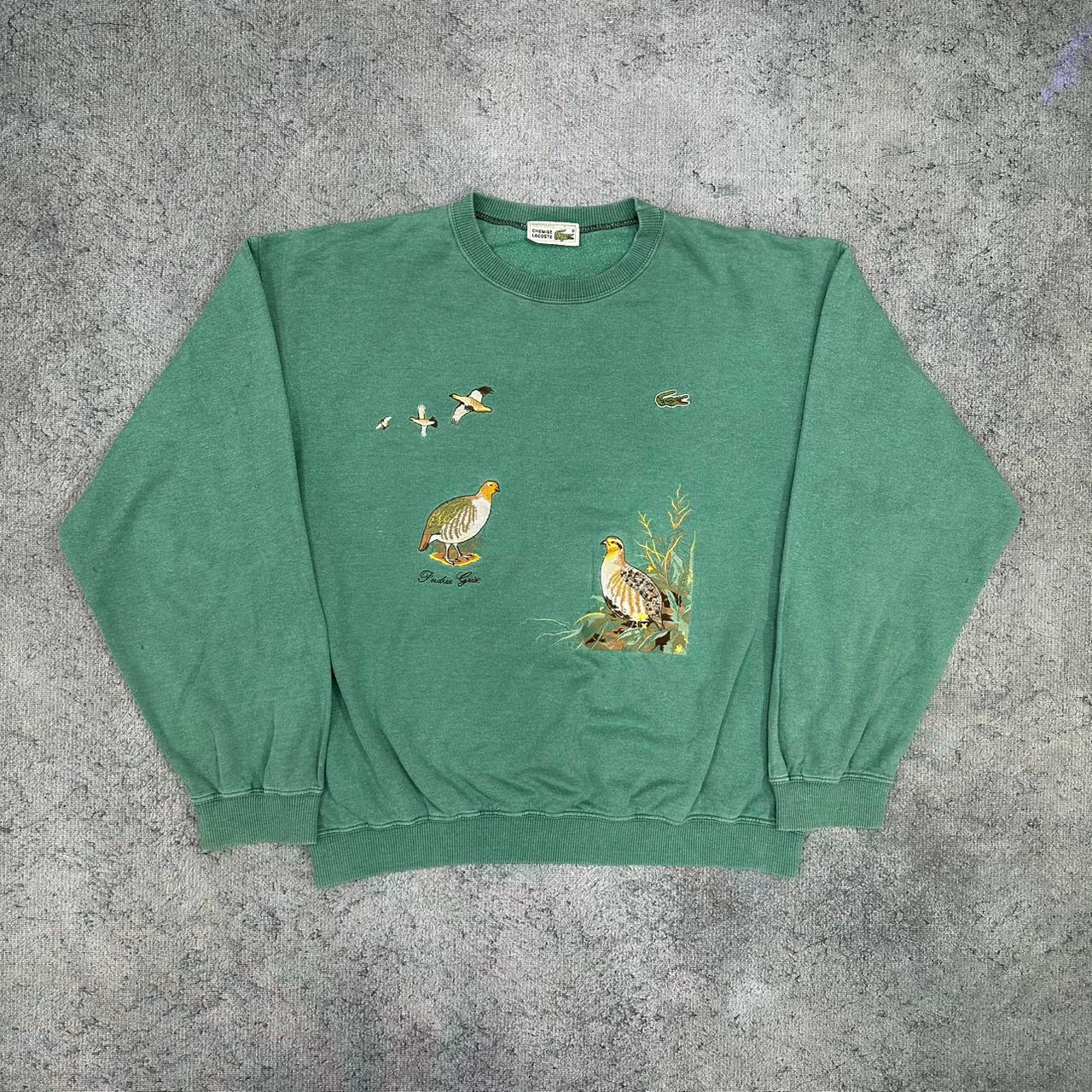 Lacoste vintage 80s 90s Sweatshirt Knitwear Sweater Crewneck Polo Stoff embroidery Vogel L