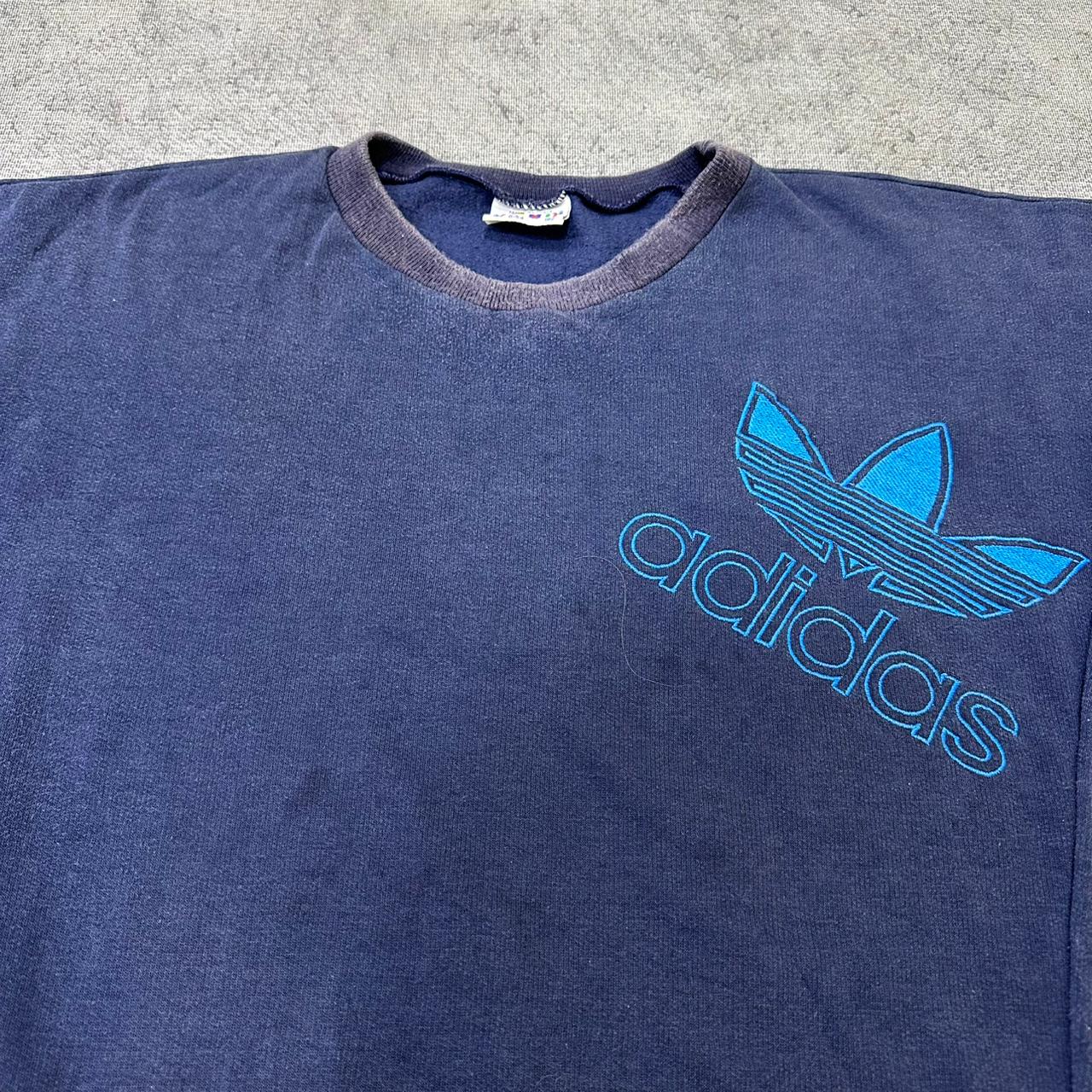 Adidas vintage 90s Sweatshirt Sweater big Logo embroidery Crewneck washed blau L