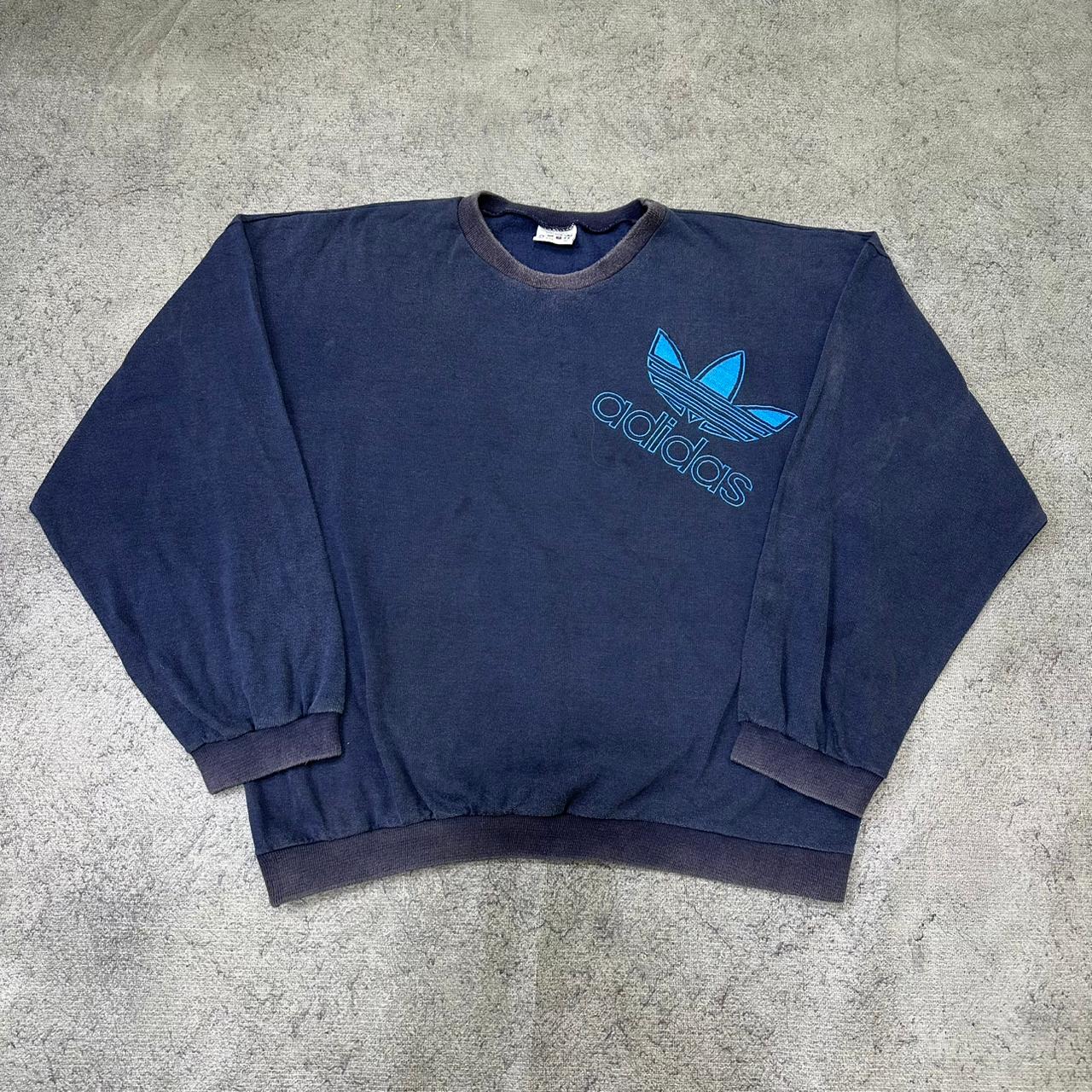 Adidas vintage 90s Sweatshirt Sweater big Logo embroidery Crewneck washed blau L