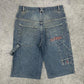 HS vintage "SURVIVAL" Baggy Fit Jorts Jeans Shorts Denim Pants Streetwear Y2K embroidery W28 S