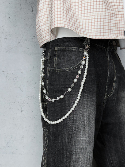 "Royal Charm" Streetwear Hosenkette Perlenkette mit Gold / Silber Details Pants Chain Y2K