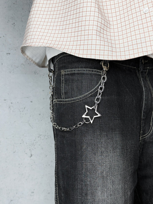 "StarBound" Streetwear silber Hosenkette mit Stern Charm Y2K Pants Chain