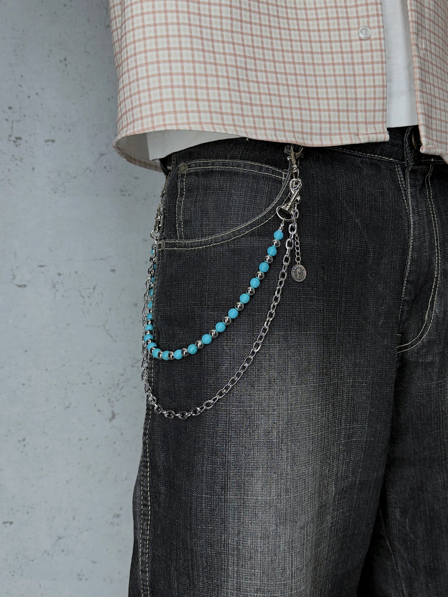 "Elizabeth" Streetwear Silber Hosenkette mit Marmor Perlen Y2K Pants Chain