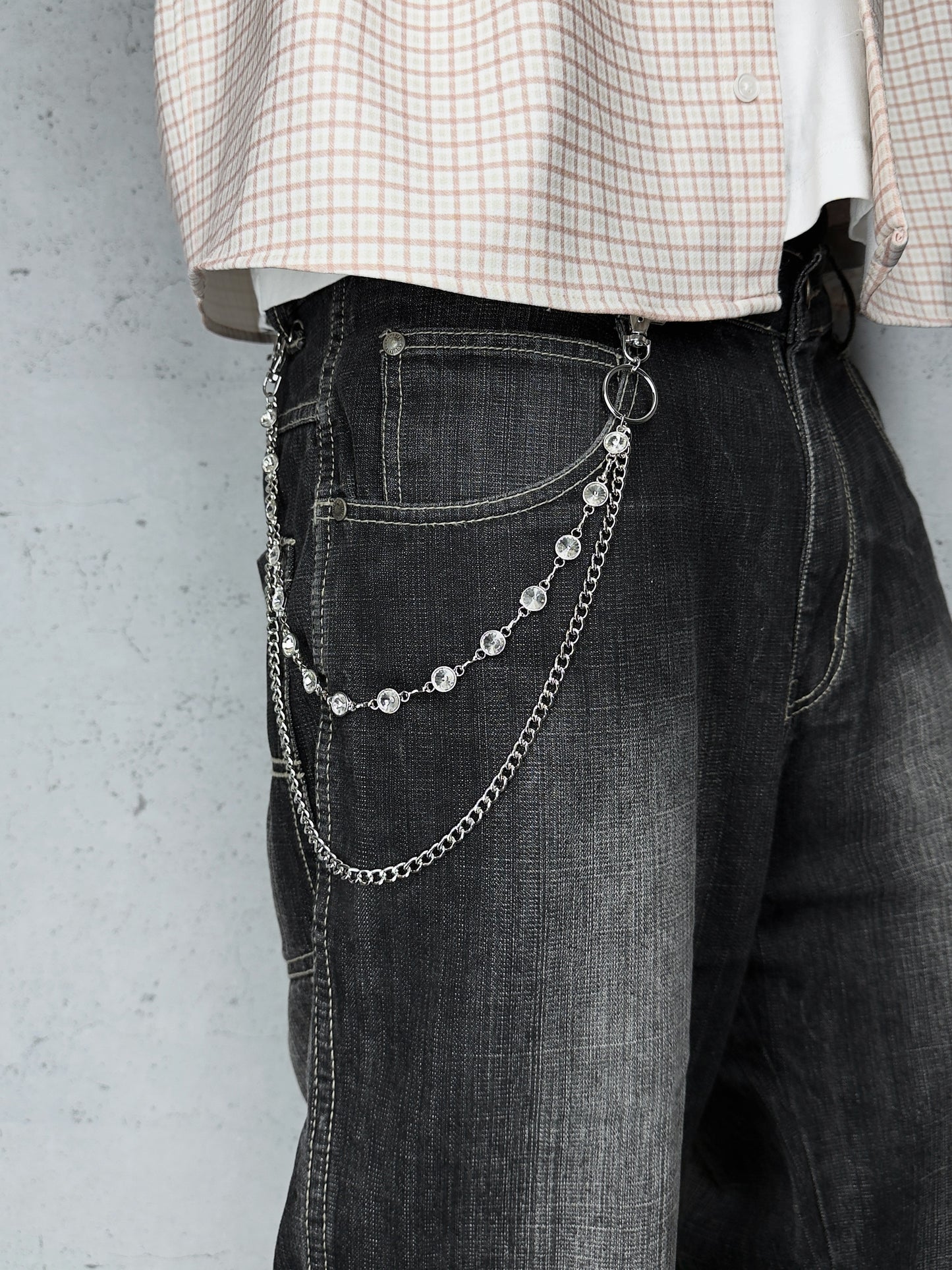 "White Orbit" Streetwear Hosenkette Silber mit weißen Steinen Pants Chain