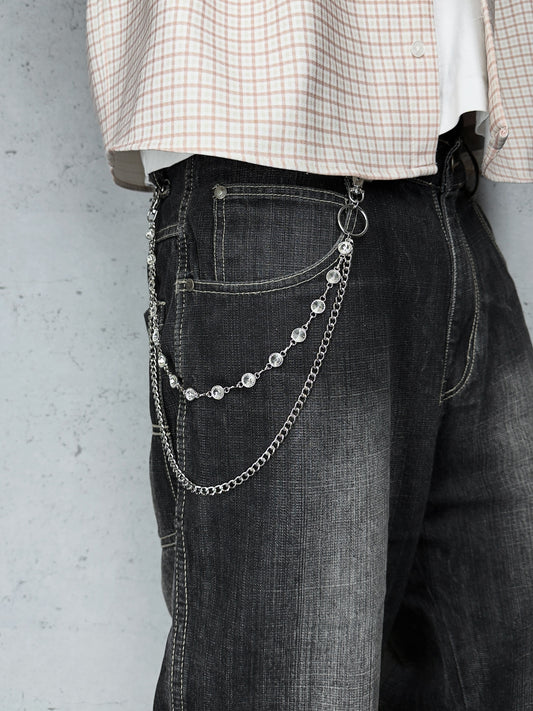 "White Orbit" Streetwear Hosenkette Silber mit weißen Steinen Pants Chain
