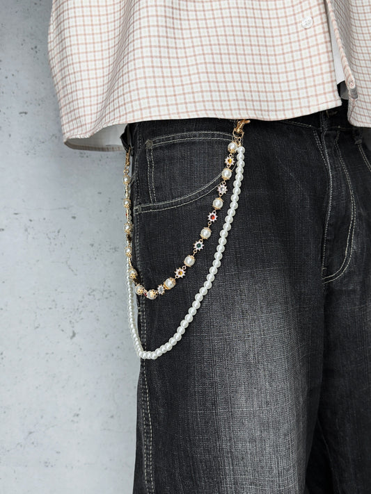 "Royal Charm" Streetwear Hosenkette Perlenkette mit Gold / Silber Details Pants Chain Y2K
