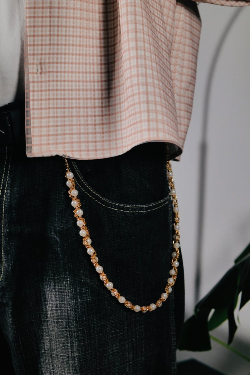 "Desert Pearl" - Edle Perlen - Hosenkette / Wallet Chain mit Gold - Details – Y2K Streetstyle Accessoire - MonkeysVintage