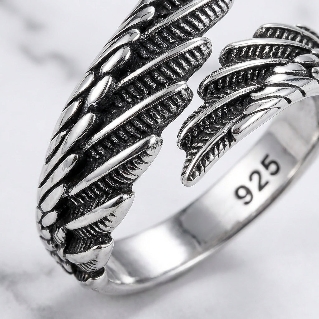 "Eros" Streetwear 925 Silber Ring Flügel größenverstellbar Y2K