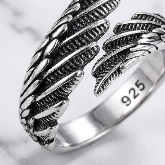 "Eros" Streetwear 925 Silber Ring Flügel größenverstellbar Y2K