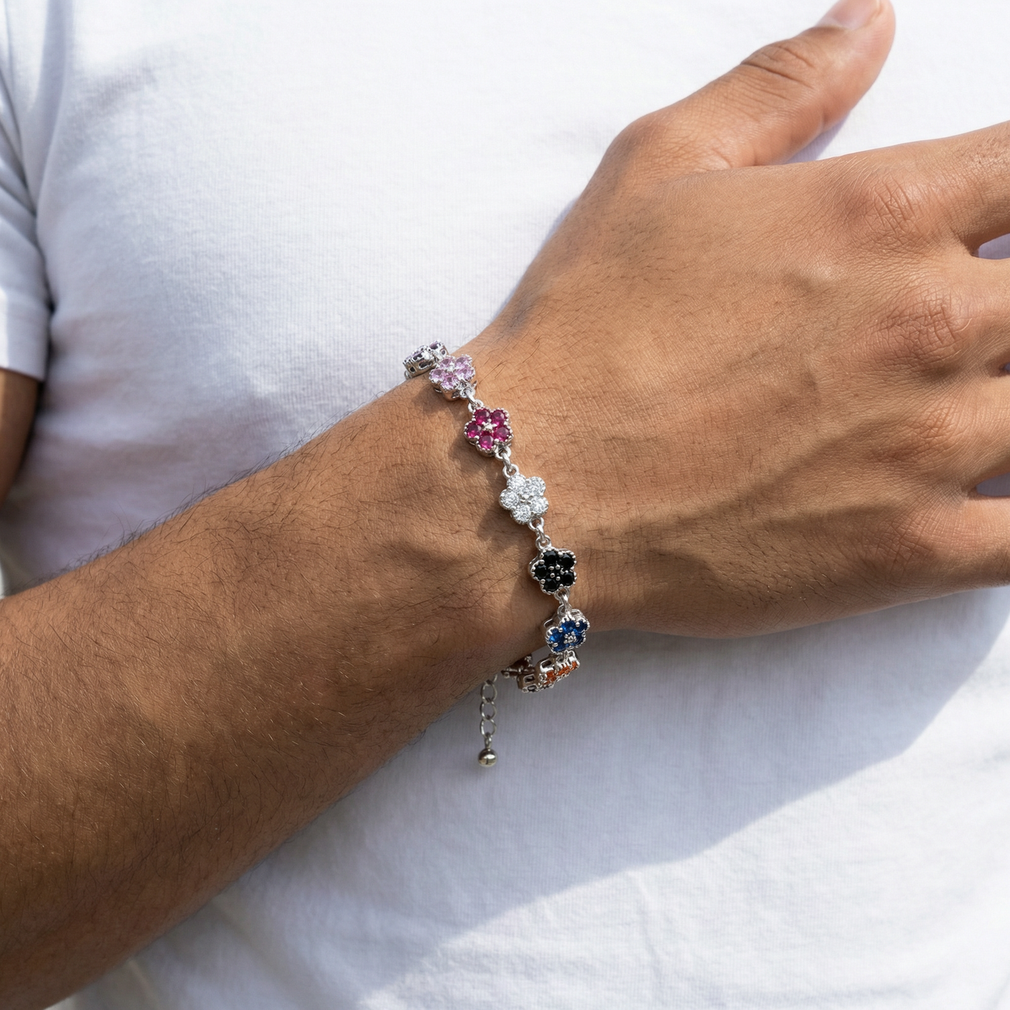 "Flowers" Streetwear Halskette Armband Silber mit Strass Details Iced Out Hip Hop