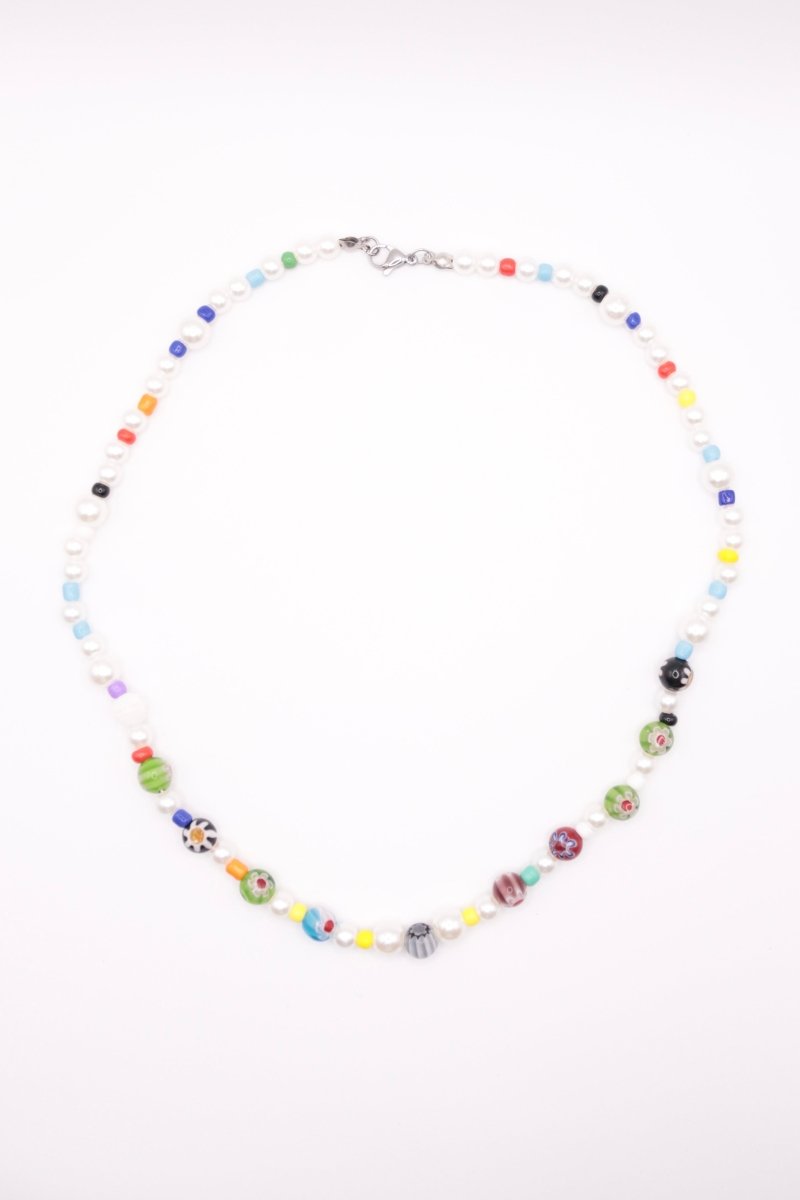 "Luna Colorata" Halskette Perlen mit bunten Glasperlen und Imitationsperlen - MonkeysVintage