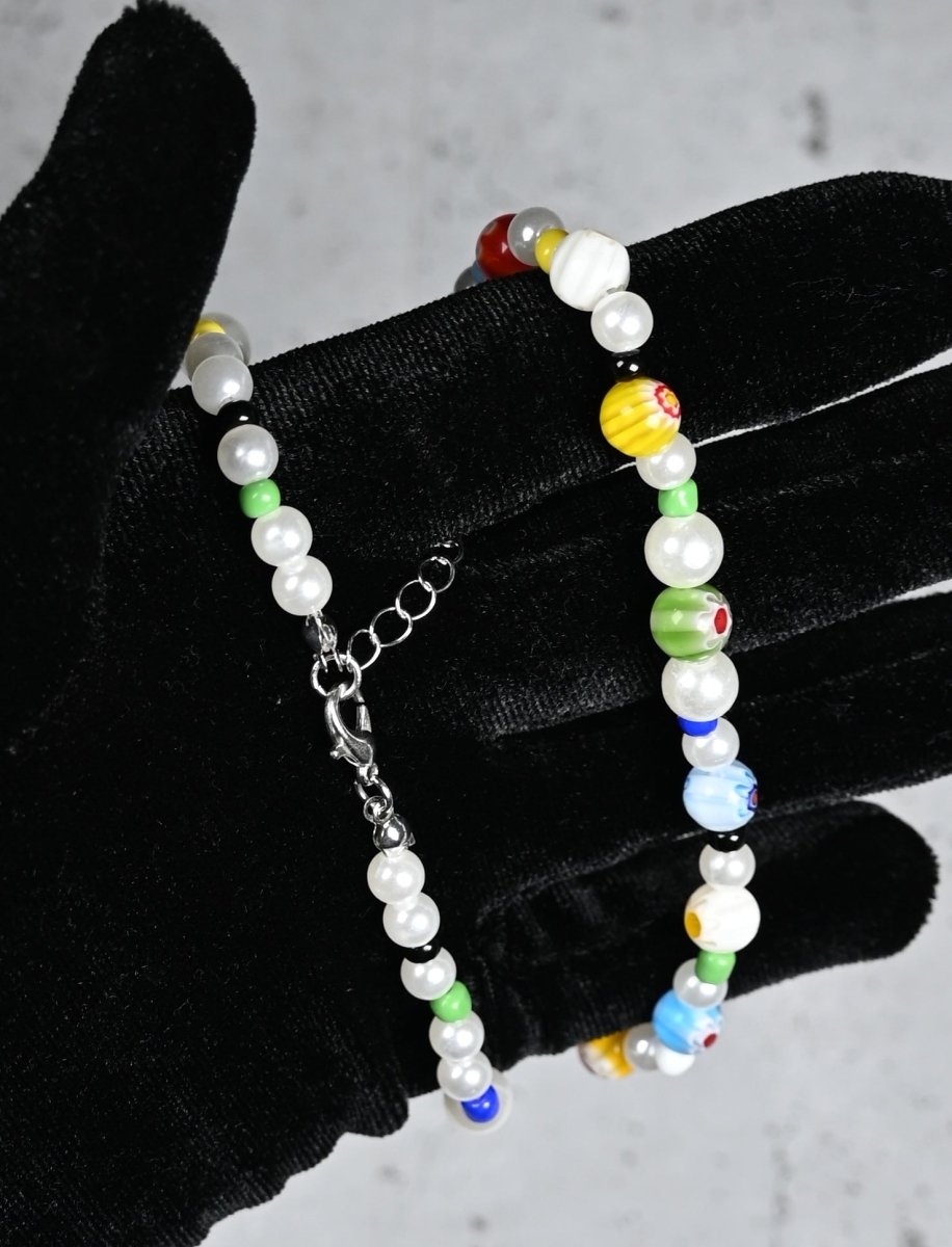 "Luna Colorata" Halskette Perlen mit bunten Glasperlen und Imitationsperlen - MonkeysVintage