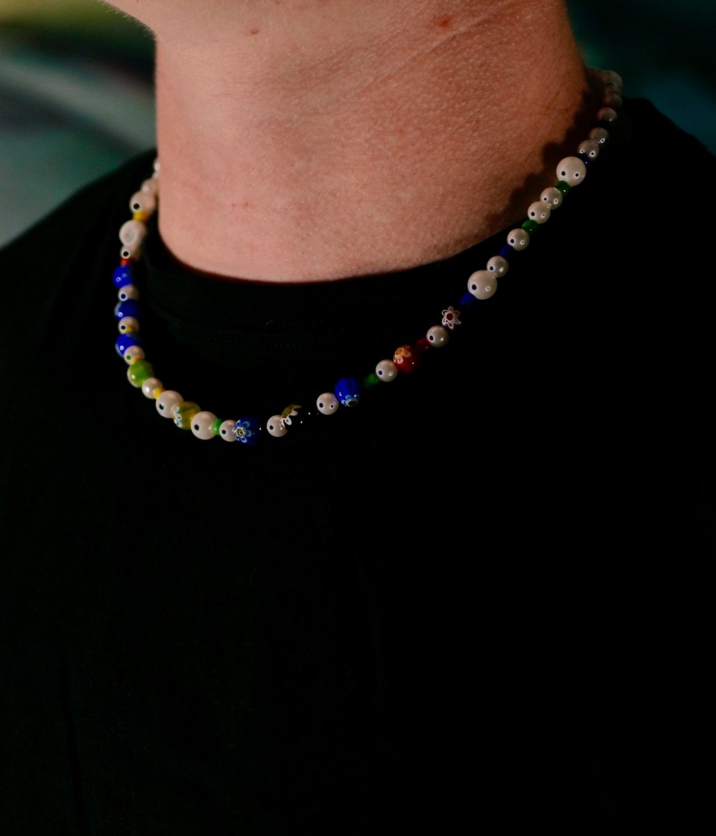 "Luna Colorata" Halskette Perlen mit bunten Glasperlen und Imitationsperlen - MonkeysVintage