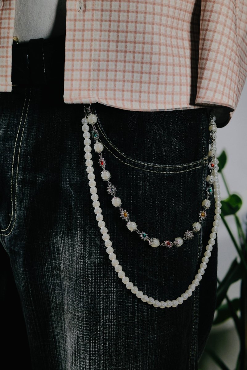 "Royal Charm" - Zweifarbige Perlen - Hosenkette mit Silberakzenten - MonkeysVintage